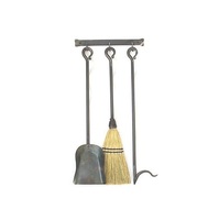 Ensemble complet d'outils de feu en fer forgé avec brosse, pelle de poker et pinces, idéal pour les cheminées classiques et rustiques
