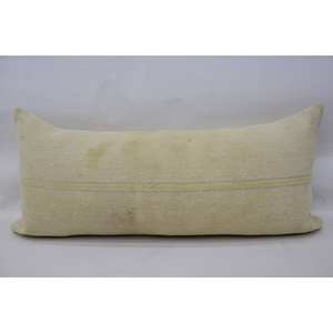 Beige Wool <b>Pillow</b> Embroidered Toile Pattern 16x36 Inch Kantha Style Cushion Woven Silk Vintage Floral Square Print for Sofa Use - Product Image 1