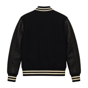 Veste universitaire en laine en gros avec manches en cuir, broderie personnalisée, unisexe, rétro, bomber - Product Image 4