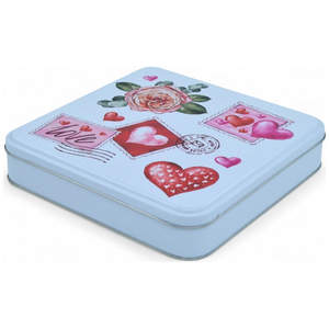 Boîte cadeau carrée en étain blanc mat de 218x218x40 mm avec impression personnalisée, qualité alimentaire - Product Image 1