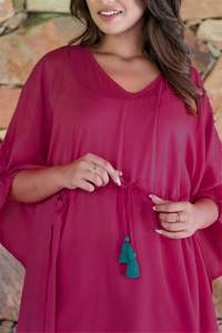 Kaftán informal de manga corta de color sólido para mujer con pantalón, novedad - Product Image 3