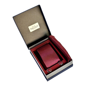 Burgundy Self-Striped Satin Woven Tie Set with Pocket Square and <b>Cufflinks</b> Gift PU Leather <b>Box</b> Included - Product Image 2