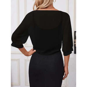 Veste boléro courte en mousseline de soie Truvakar pour femme, avec lien sur le devant, 25354 - Noir - Product Image 2