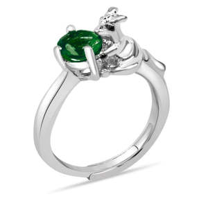 Anillo de Plata 925 con Zirconia Azul y Patrón Geométrico, Baño de Rodio, Engaste de Bisel, Diseño Canguro Australiano Verde Oscuro, Ideal para Regalo - Product Image 1