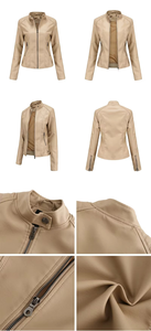 Veste en cuir véritable pour femmes, satinée, coupe-vent, imperméable, fermeture éclair, manches lanternes, col amovible, nouveau design, style en gros - Product Image 4