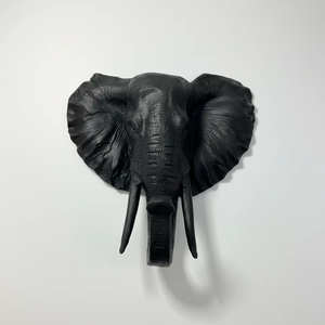 Sculpture murale décorative traditionnelle en fer tête d'éléphant, durable et légère, art mural noir pour salon - Product Image 1