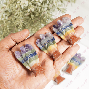 Wholesale Multicolor Carved 7 <b>Chakra</b> 2" Gemstone Angels Bonded Natural Polished Healing <b>Crystal</b> For Decoration Meditation - Product Image 5