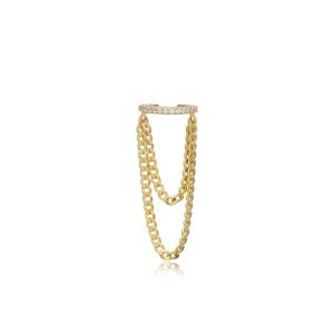 Chain Design CZ Stone Shape <b>Cartilage</b> Earrings Turkish Wholesale 925 Sterling Silver Jewelry - Product Image 1