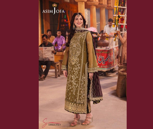 Traje de boda de 3 piezas de seda trenzada bordada Asim Jofa de Hania Aamir cosido por la colección Ssumaira para fiestas - Product Image 1
