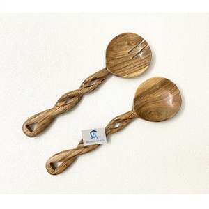 Couverts en bois naturel avec poignée en résine Ensemble de service à salade fait main de haute qualité Outils de cuisine Logo personnalisé Cuillère à salade de table - Product Image 2