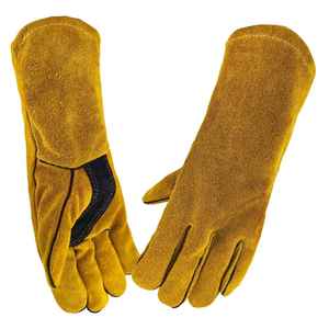 Guante de soldadura de cuero con Plam negro, guante ignífugo EN420 resistente al calor de alta temperatura con guantes de trabajo de algodón interior - Product Image 1