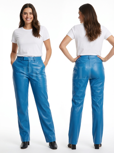 Pantalon en cuir d'agneau noir à coupe décontractée pour femmes, poignets élastiques, jambe droite minimaliste, vêtements de bureau, pantalon en cuir - Product Image 2