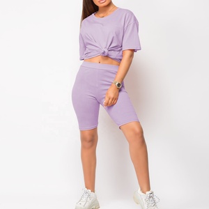 Custom Logo 2 Pieces <b>Sets</b> Sweatpants And shirt <b>Set</b> Solid Color Jogging Wear short Sleeves Casual Women <b>set</b> - Product Image 5