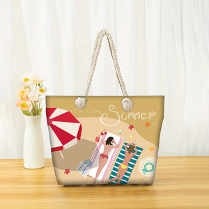 Bolsa de Playa de Lona para Mujer, Gran Capacidad, Bolso de Hombro Casual para Viaje, Estilo Simple y Moderno - Product Image 3