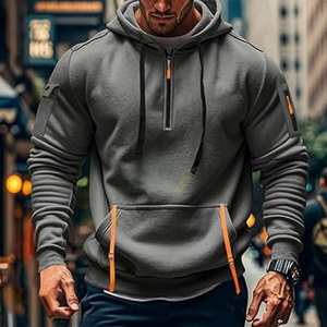 Mens Long Sleeve Tactical Pullover <b>Hoodie</b> Quarter Zip <b>Gym</b> Athletic Training Sweatshirt Casual Workout Print Polyester/Cotton - Product Image 6