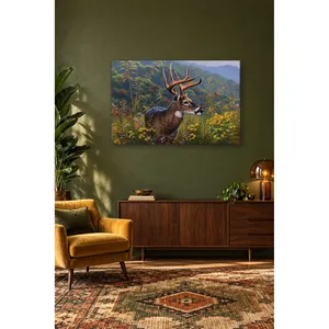 Impression sur toile Fida Deer avec papillon parmi des fleurs sauvages - Product Image 3