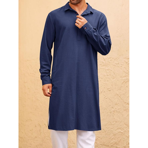 Men's Traditional Indian Muslim <b>Tunic</b> Cotton <b>Linen</b> Blend Kurta Casual Ethnic Wear for Wedding Festive Party Button for Winter - Product Image 3