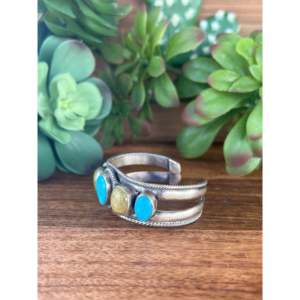 Bracelet manchette en argent sterling avec turquoise dorée Navajo Golden Hill & Sonoran Gold, accessoire de mode - Product Image 3