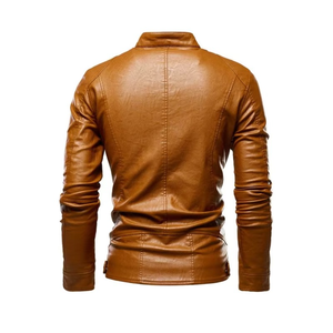 Chaqueta de Cuero Genuino Negra para Hombre, de Alta Calidad, con Cuello Alto y Logotipo Frontal, Estilo Casual, Cómoda, para Invierno, Tallas Grandes - Product Image 3