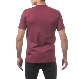 เสื้อยืดคอกลมสีทึบสำหรับผู้ชายเสื้อยืดพิมพ์โลโก้ตามสั่งสีแดงเข้ม - Product Image 4