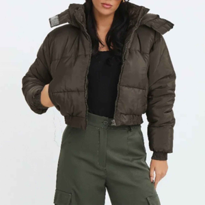 High Quality <b>Women's</b> Winter <b>Cropped</b> <b>Puffer</b> <b>Jacket</b> Casual Bubble Coats in Knitted Processing - Product Image 2