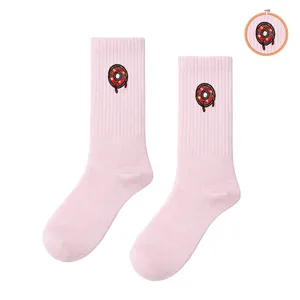 Chaussettes thermiques respirantes roses à motif de beignets brodés, taille unique, longues, pour usage quotidien, légères, pour la saison hivernale - Product Image 2