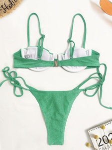 Ensemble de bikini 2 pièces pour femme de haute qualité, personnalisé, avec strass, dentelle à franges, col halter, tissu éponge, maillot de bain - Product Image 3