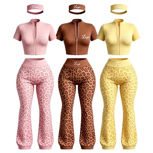 Ensemble 2 pièces personnalisé pour femme, imprimé léopard guépard, haut court sportif et short avec fermeture éclair, col montant, manches courtes, tenue d'été - Product Image 3