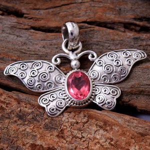 Topaze rose Topaze bleue pendentif papillon en argent Sterling 925 bijoux faits à la main femmes bijoux pendentif à breloque en argent - Product Image 2