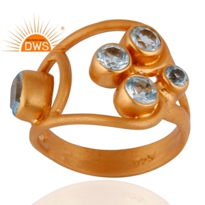 Anillo de declaración de piedras preciosas de Topacio Azul Natural chapado en oro de 18 quilates de plata de ley superventas, joyería fina Demi para mujer, regalo para ella - Product Image 2