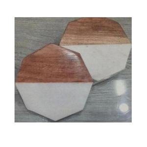 Ensemble de 4 sous-verres ronds uniques en marbre et bois pour café, boisson, thé, table de décoration moderne pour la maison - Product Image 1