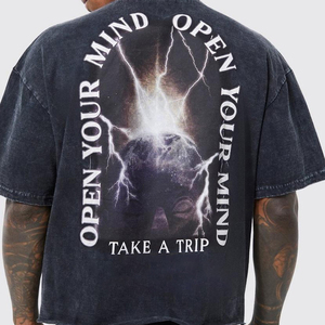 Nouveau T-shirt en maille pour homme, coupe classique, délavé à l'acide, teint en pièce, avec logo personnalisé, style streetwear hip-hop, 100% coton respirant - Product Image 6