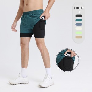 กางเกงขาสั้นเล่นกีฬาสำหรับผู้ชายกางเกงขาสั้นผ่าสองชั้นแบบ2 in 1มีกระเป๋าด้านในสำหรับผู้ชายโลโก้แบบสั่งทำแห้งเร็วไซส์ใหญ่พิเศษจัดส่งแบบ DDP - Product Image 2