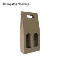 Caja de Cartón Corrugado para 2 Botellas de Vino con Ventana y Asa, Empaque de Regalo Doble Personalizado con Insertos Protectores