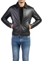 Blouson d'hiver pour homme en cuir véritable de qualité supérieure, style minimaliste, décontracté, en cuir de vachette noir, fermeture éclair, coupe ajustée, imperméable et coupe-vent