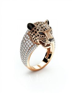 Bagues tendance pour femmes, style hip-hop, motif tigre, diamants de laboratoire taillés, plaqué or 18 carats, certifiées IGI - Product Image 1