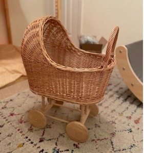 Wholesale Best Selling Rattan Hand Woven Baby Pram Basket Wicker Doll Pram <b>Teddy</b> <b>Bedding</b> Rattan Stroller - Product Image 2