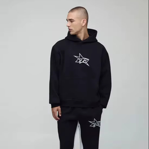 Sudadera con capucha de punto transpirable para hombre, negra sólida, talla grande, con media cremallera frontal, estampado por transferencia térmica, sin forro, invierno 2026 - Product Image 1