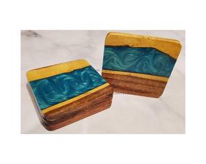 Ensemble de 4 sous-verres en bois d'acacia naturel et résine pour la maison, hôtel et restaurant - Product Image 4