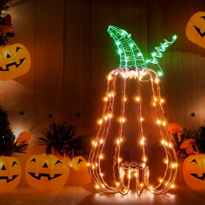 ไฟฟักทองฮาโลวีนงานหัตถกรรมโลหะเครื่องหนัง Pumkin สำหรับตกแต่งวันหยุดกลางแจ้งไฟสวน3D รูปฟักทองไฟปาร์ตี้ให้ความอบอุ่น