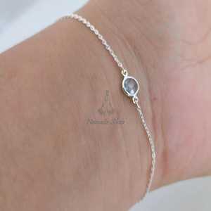 Pulsera Ajustable de Aguamarina Delicada en Plata de Ley 925 con Gema Natural Hecha a Mano, Joyería Única de Piedra de Nacimiento - Product Image 3