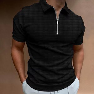 Cómodo azul de alta calidad para hombre para Polo Casual manga larga cremallera transpirable seda Jersey corto contraste Color estampado - Product Image 2