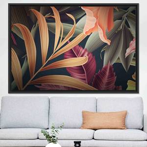 Toile imprimée décorative murale : motif élégant de feuilles tropicales, toile encadrée noire - Product Image 1