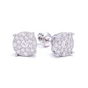 Boucles d'oreilles de mariage en moissanite, or blanc, couleur D, VVS, taille brillant ronde, double halo, à griffes - Product Image 1