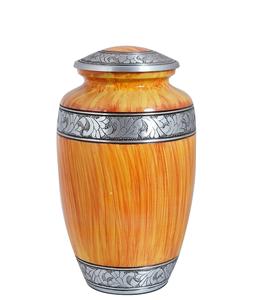 Floral Silver Engraved Cremation <b>Urn</b> for Human Ashes Adult - Handcrafted Funeral Memorial Ashes <b>Urn</b> - <b>Large</b> <b>Urn</b> (Teak Yellow) - Product Image 3