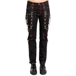 Pantalon pour femme, nouveau style gothique, élégant, noir et rouge, bretelles et boucles, pantalon 2026 - Product Image 1