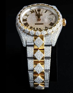 Reloj de cuarzo Moissanite de dos tonos con esfera romana Premium, elegante reloj Unisex para moda de lujo y regalos de negocios - Product Image 2