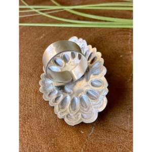 Leander Tahe Coral & <b>Sterling</b> <b>Silver</b> Concho <b>Ring</b> Bezel Set <b>Adjustable</b> Size 8 Everyday Wear - Product Image 5