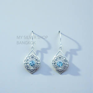 Pendientes de Plata de Ley 925 al por Mayor, Pendientes de Plata con Piedras Preciosas de Topacio Azul y Joyería - Product Image 2