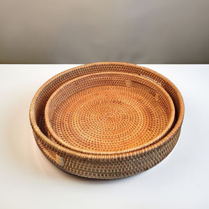 Vietnam Handmade Bamboo <b>Round</b> <b>Trays</b> Eco Friendly Serving <b>Tray</b> with Elegant Rattan Pattern for Hotel Interiors - SR20103 - Product Image 2